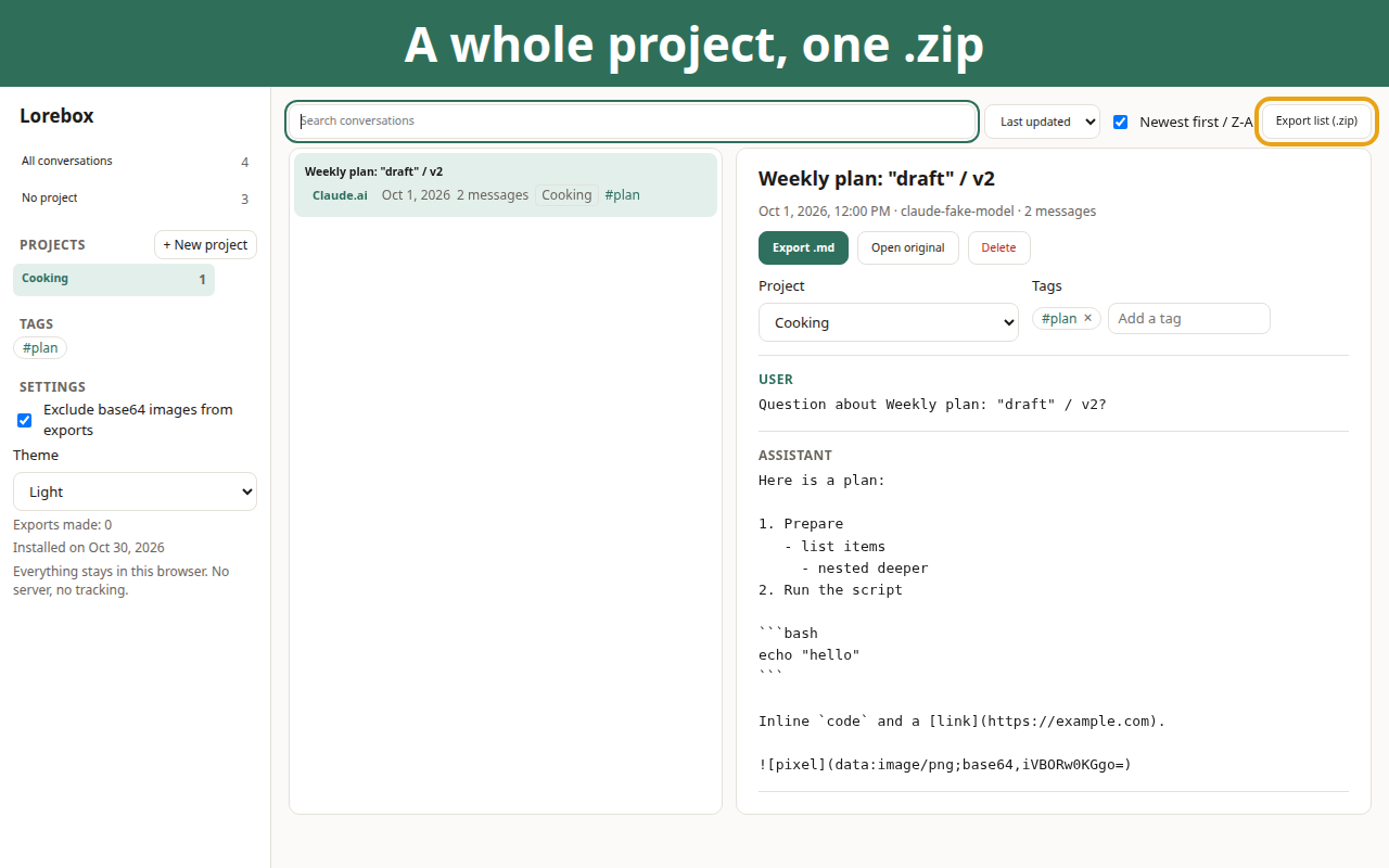 Exporting a whole project as a .zip of Markdown files